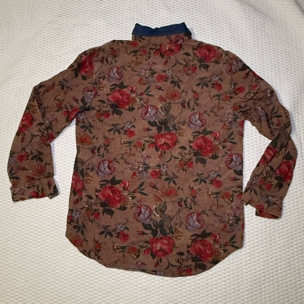 Floral Pattern Button Down with denim collar Sz M… - image 3